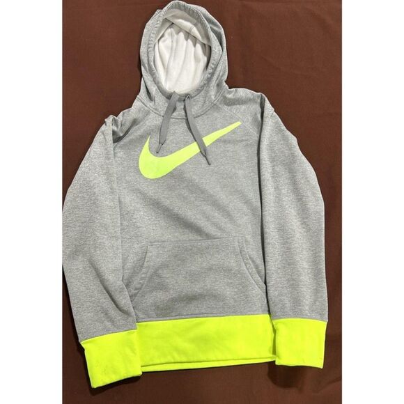 Nike Tops - NIKE Large Thermafit Hoodie Unisex Gray HI-Liter Yellow